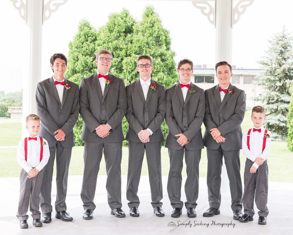 SSP spring wedding| groom and groomsmen|red and charcoal wedding
