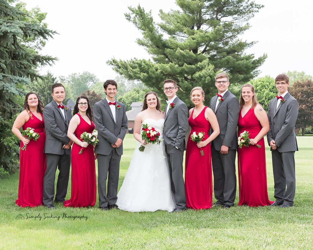 SSP spring wedding| bridal party| floral details|red and charcoal wedding