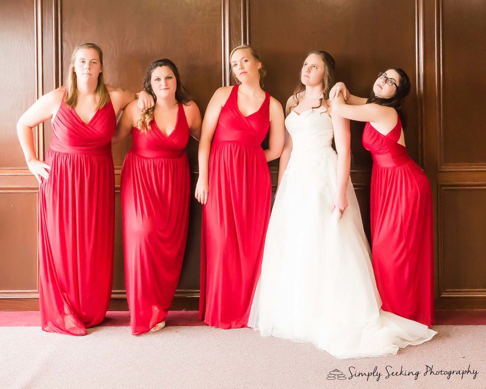 SSP spring wedding| bride and bridesmaids|red and charcoal wedding|movie pose