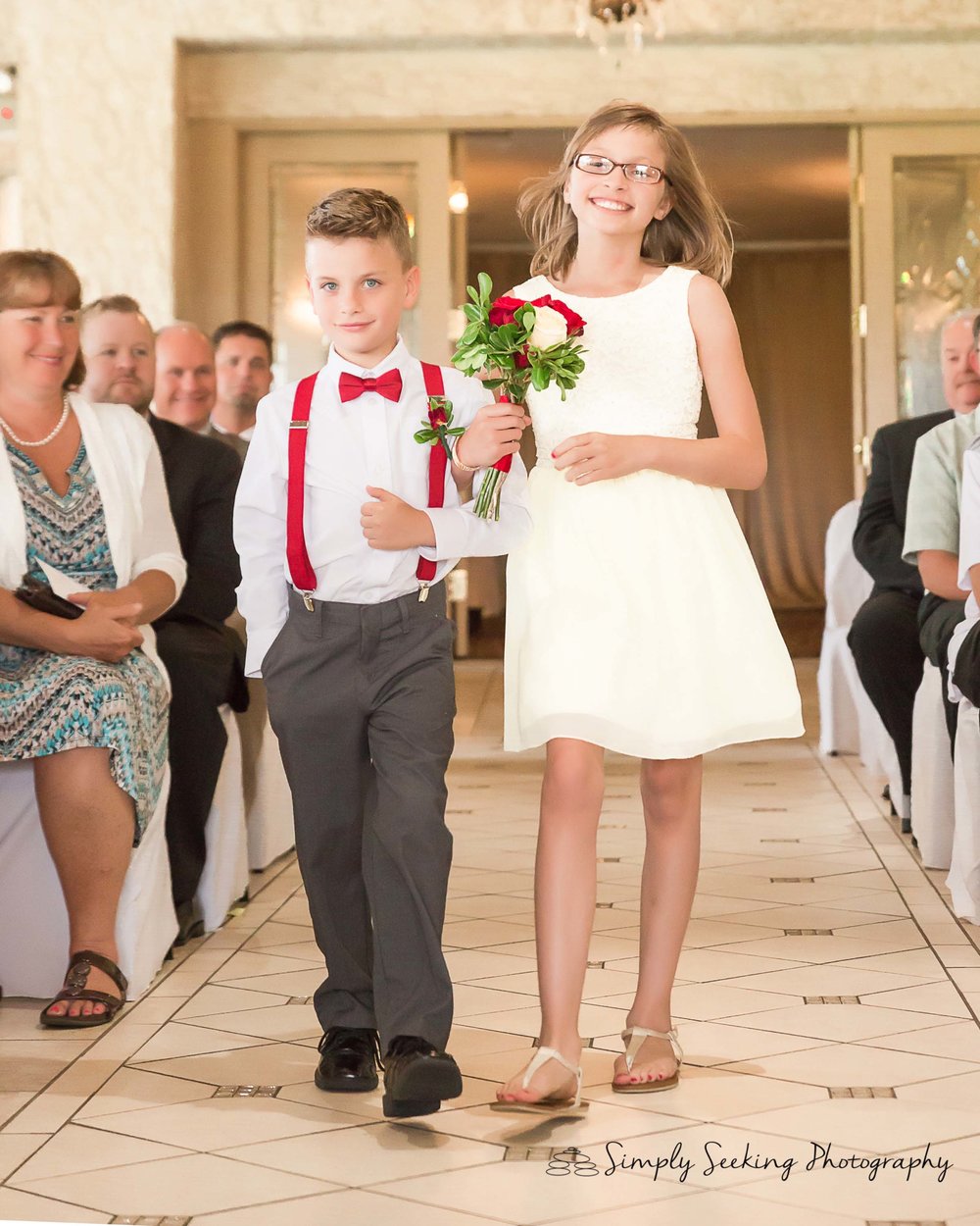 SSP spring wedding|ceremony| ring bearer and flower girl|red and charcoal wedding
