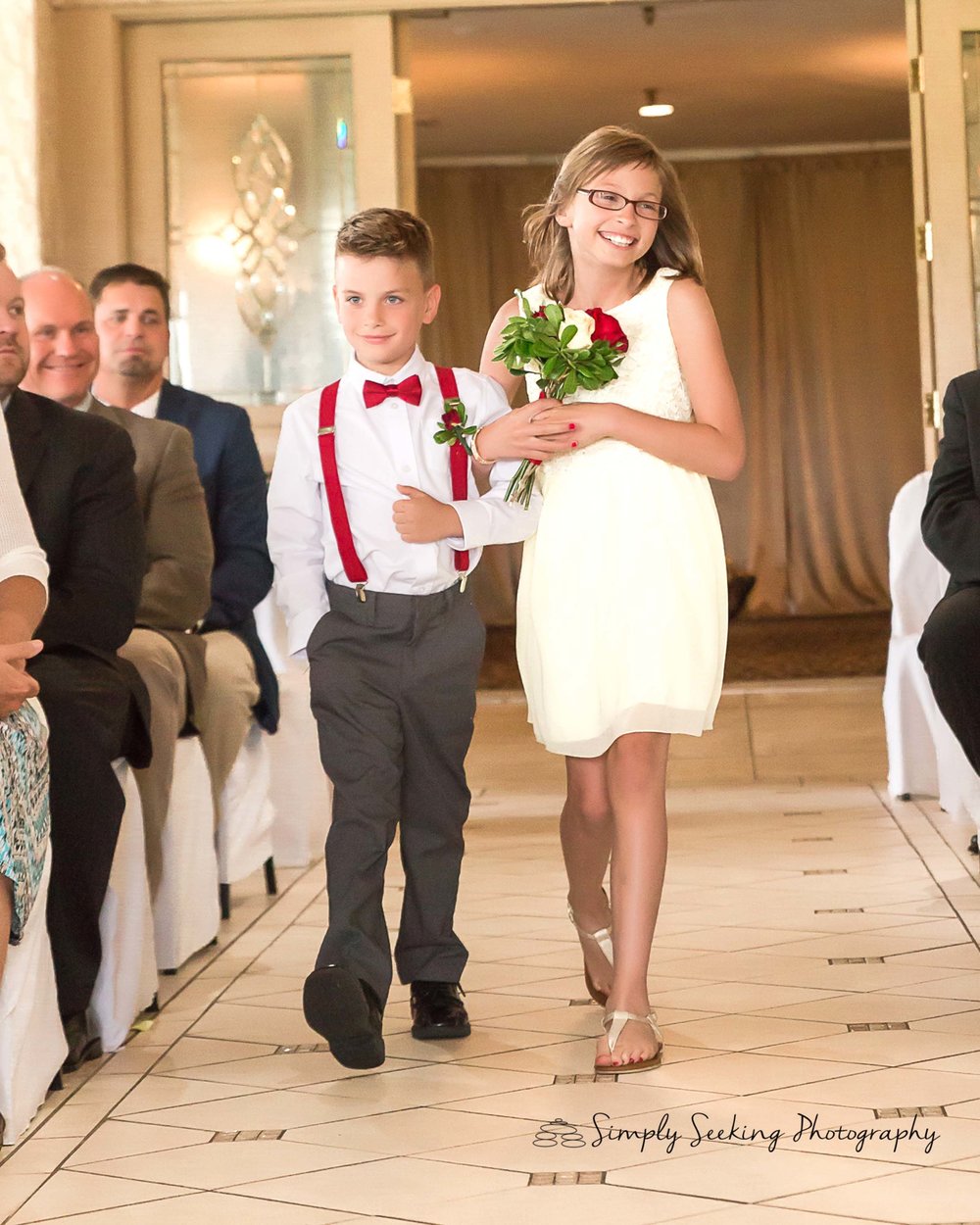 SSP spring wedding|ceremony| ring bearer and flower girl|red and charcoal wedding