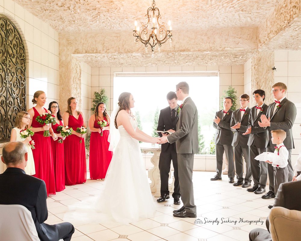 SSP spring wedding|ceremony|bridal party|red and charcoal wedding|Valle Vista wedding