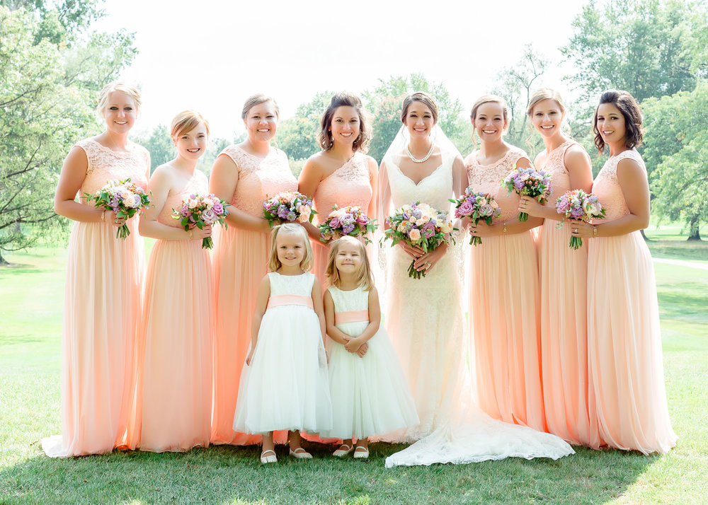 SSP fall wedding| bridal party| peach and gray wedding