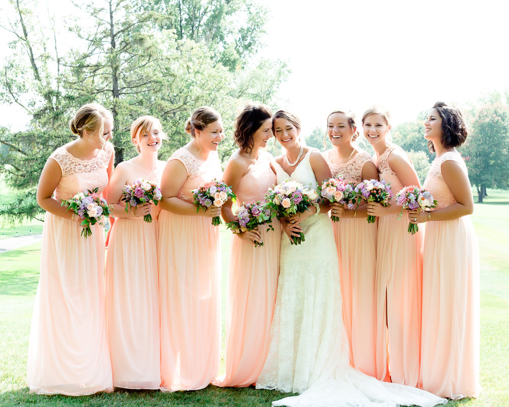 SSP fall wedding| bridal party| peach and gray wedding