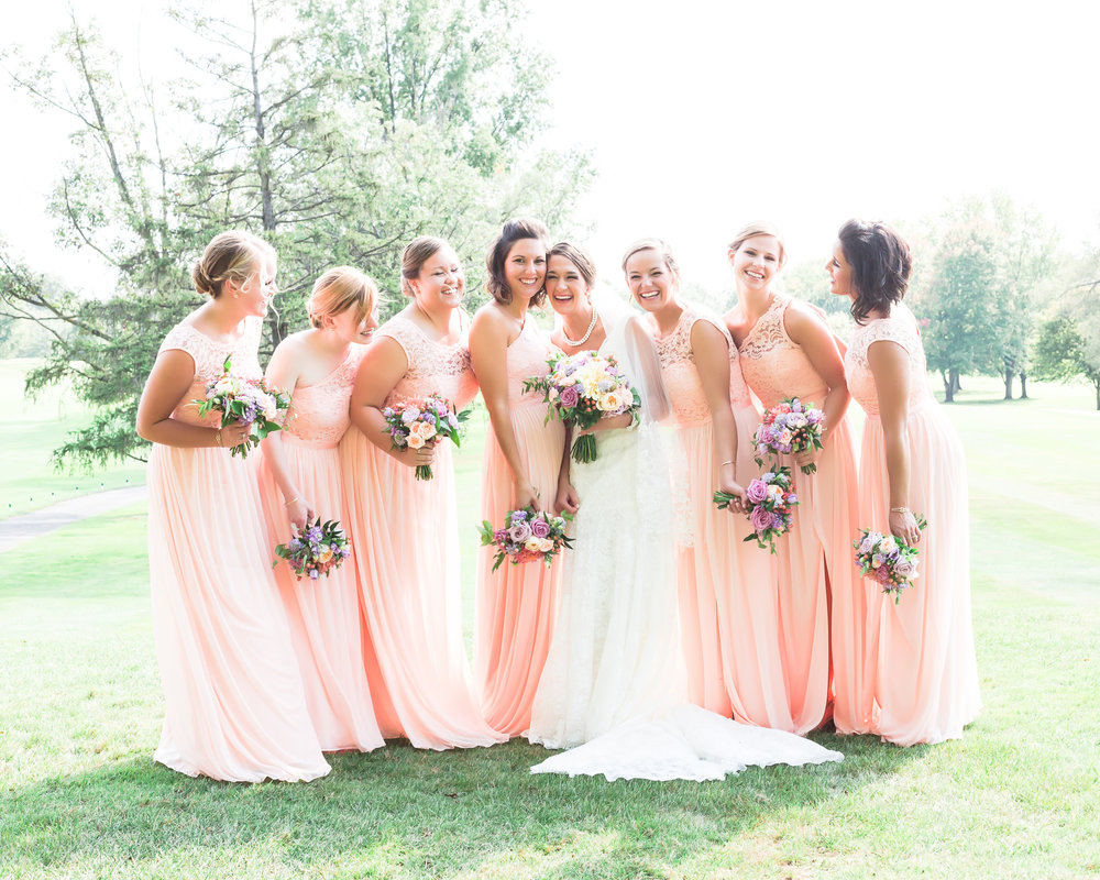 SSP fall wedding|bridal party| peach and gray wedding