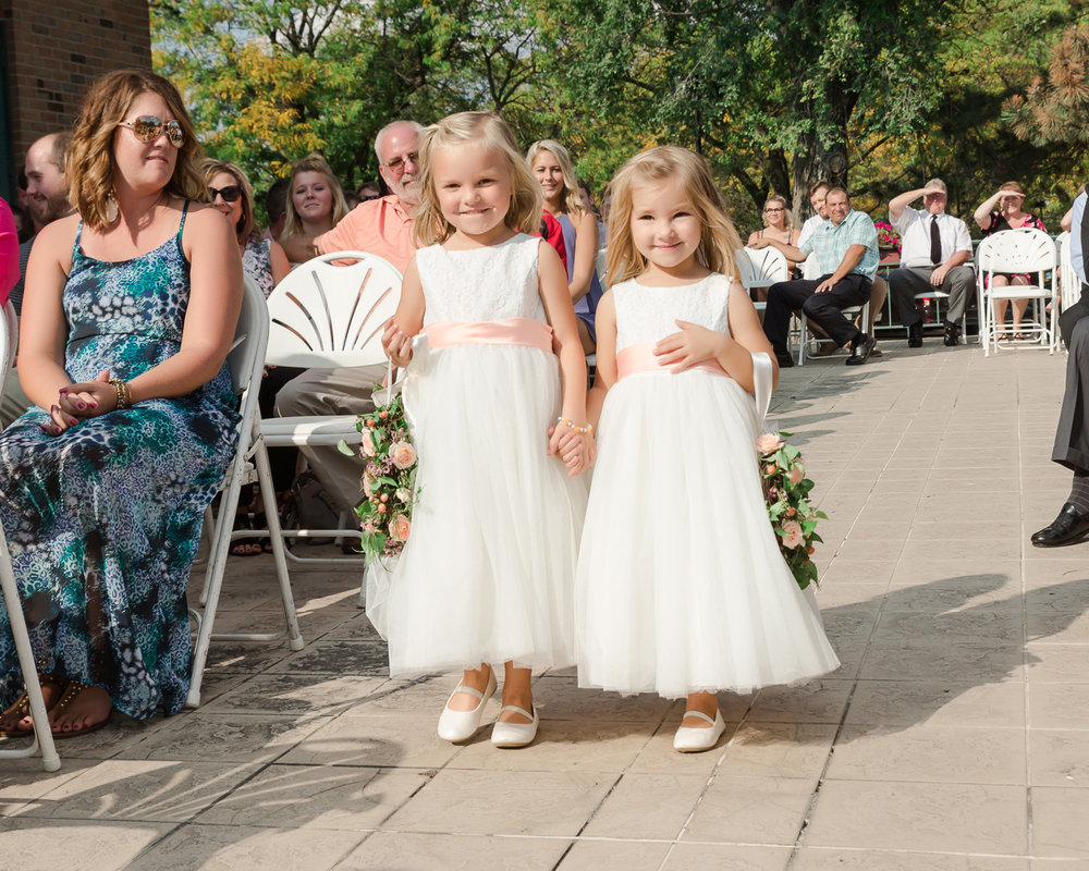 SSP fall wedding| flower girls| peach and gray wedding