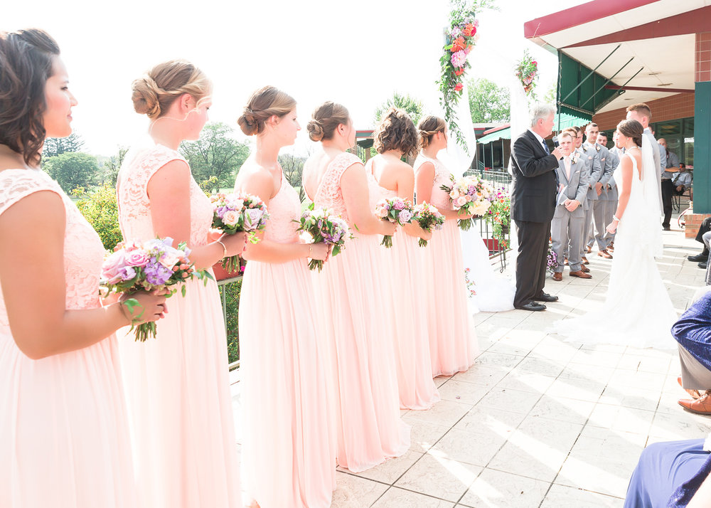 SSP fall wedding| ceremony| bridal party| peach and gray wedding