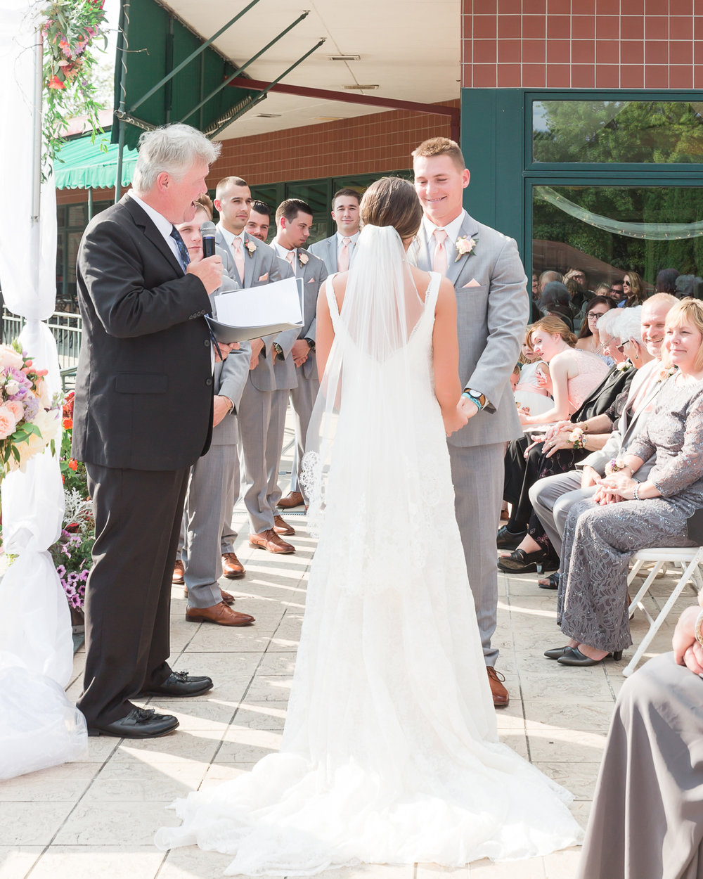 SSP fall wedding| ceremony| bride and groom| peach and gray wedding