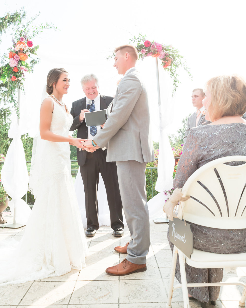 SSP fall wedding| ceremony| bride and groom| peach and gray wedding