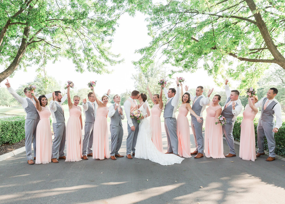 SSP fall wedding|bridal party| peach and gray wedding