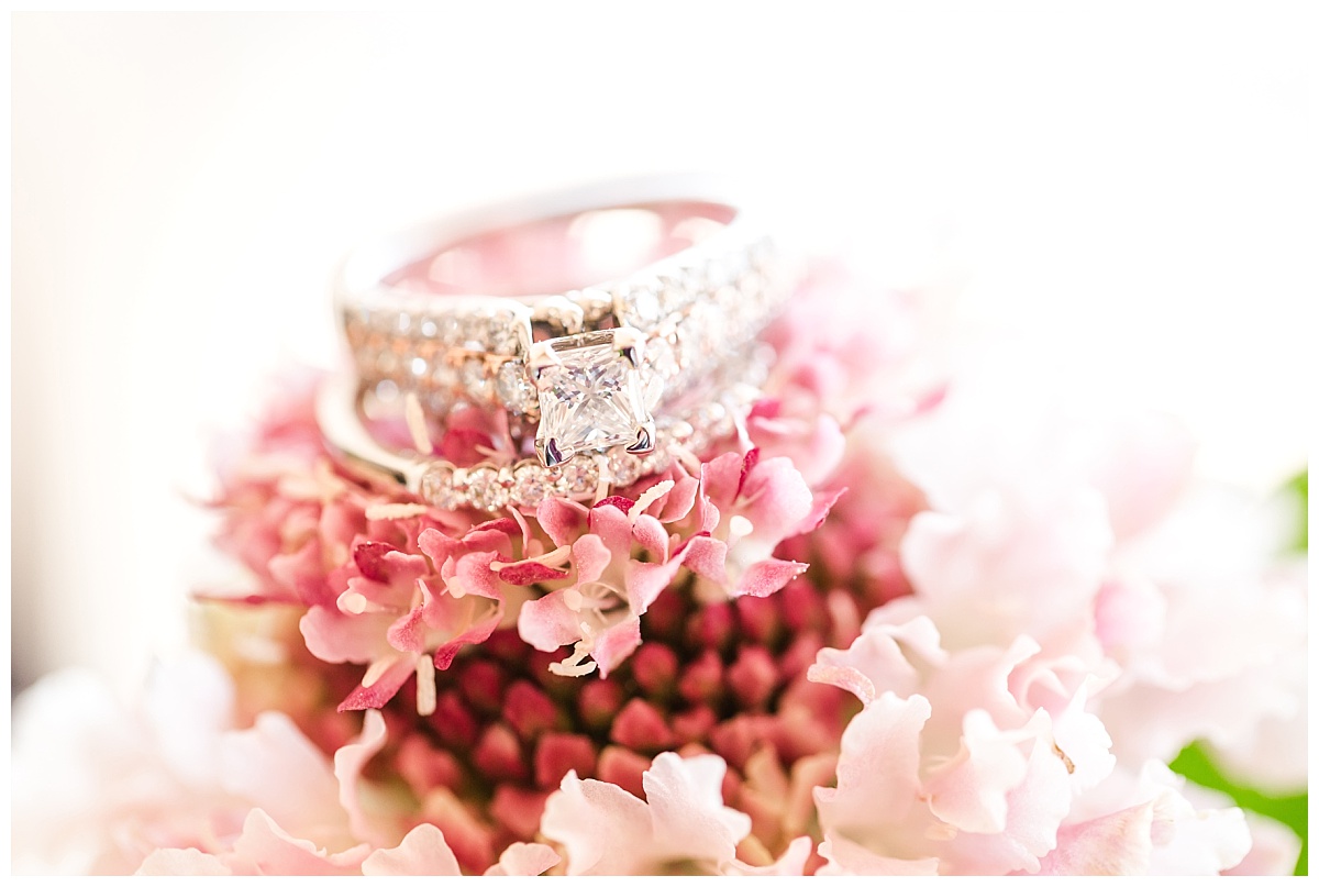 brides rings on flowers