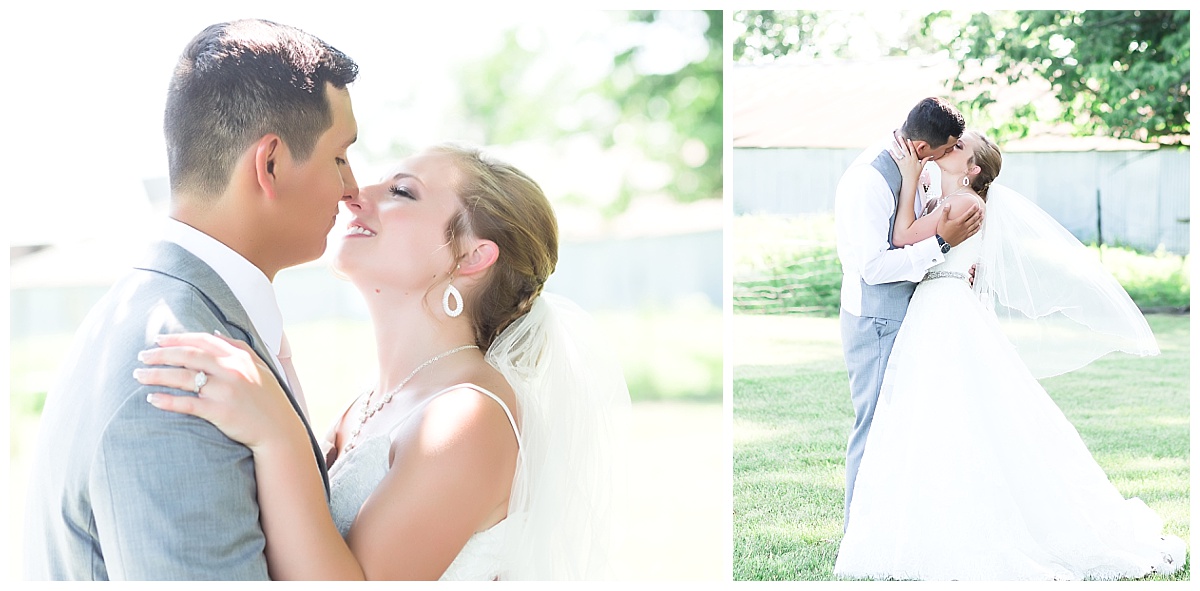Bride and groom kissing close-up | full length bride and groom romantic pose