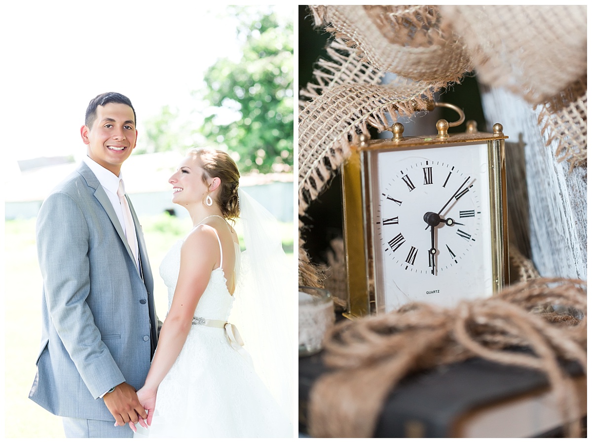 bride and groom romantic portrait | reception detail clock