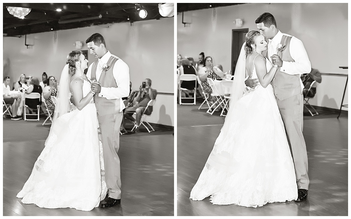 Bride and groom first dance at wedding reception