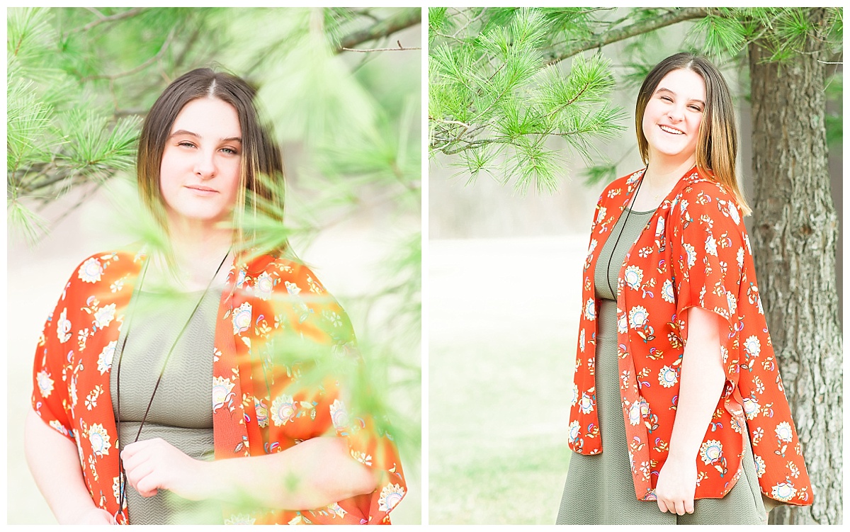 Senior girl near pine tree photo by Simply Seeking Photography