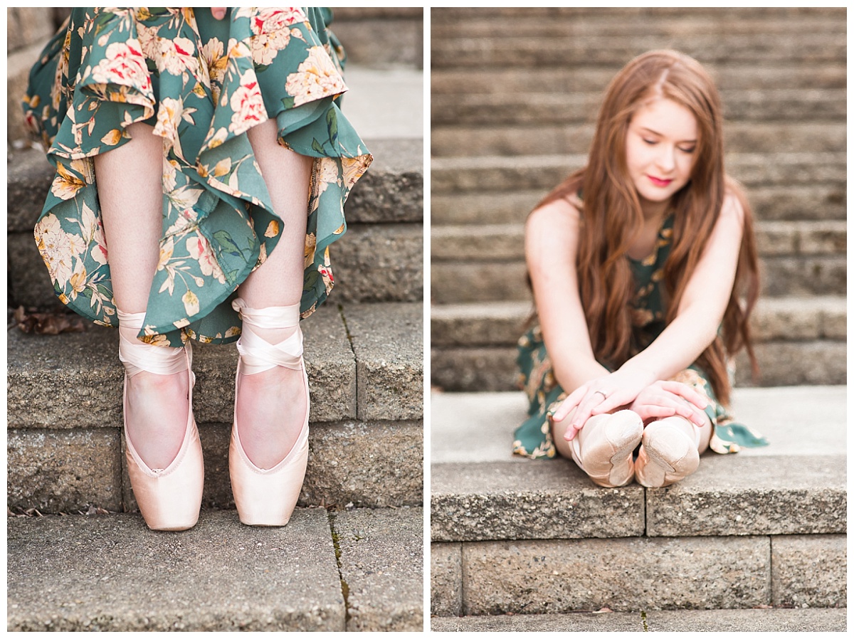 senior girl with pointe ballet shoes