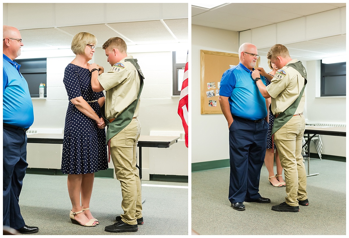 Eagle Scout pinning at parents Eagle Scout Ceremony photo by Simply Seeking Photography