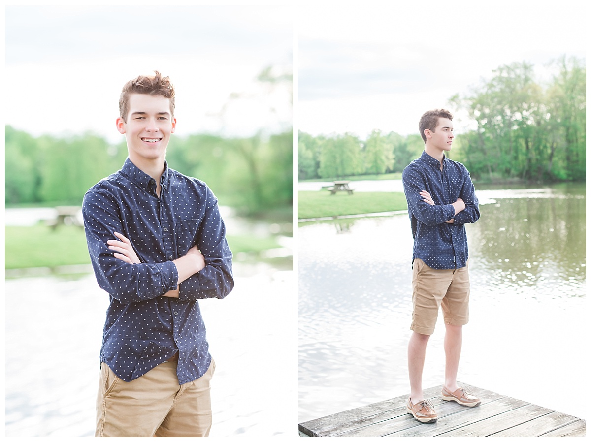 Senior guy standing on lakeside dock photo by Simply Seeking Photography