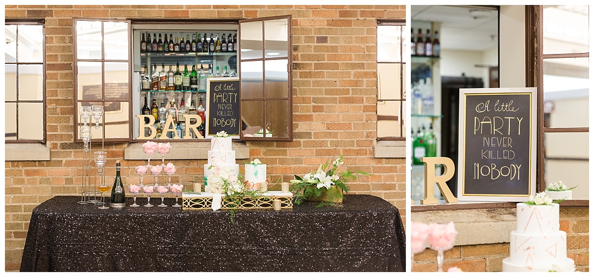 Cocktail area at Auburn Cord Duesenberg Museum wedding photo by Simply Seeking Photography