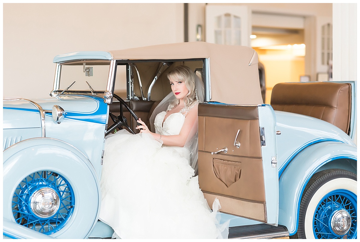 Bride in vintage automobile