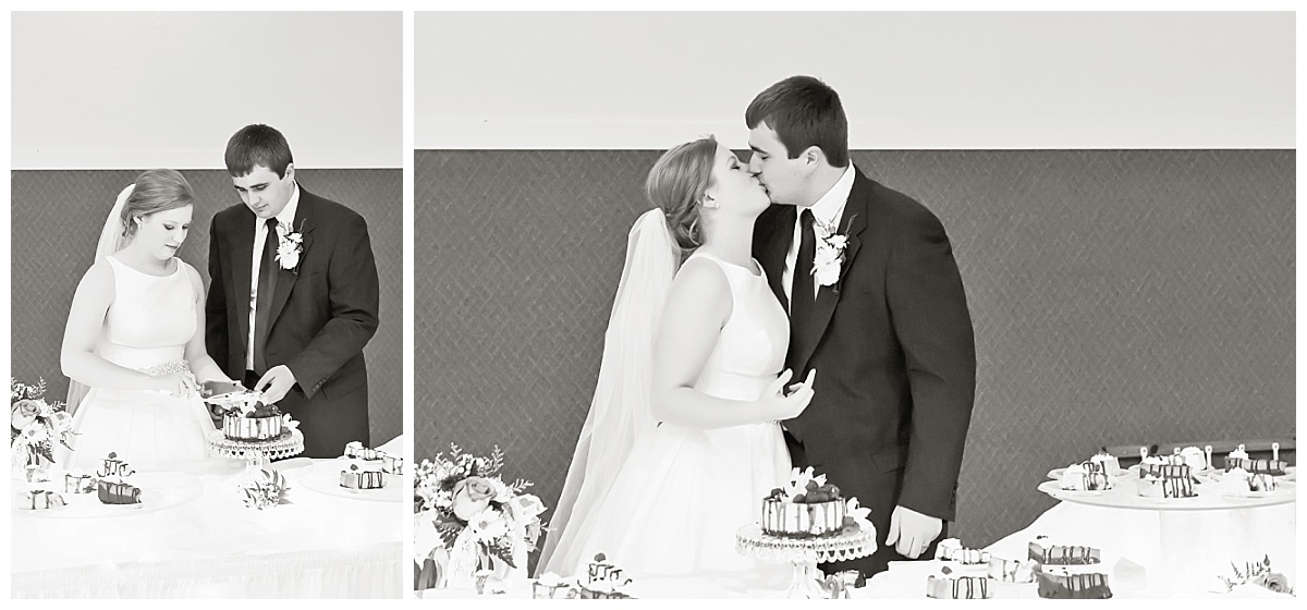 Bride and groom cutting cake photo by Simply Seeking Photography