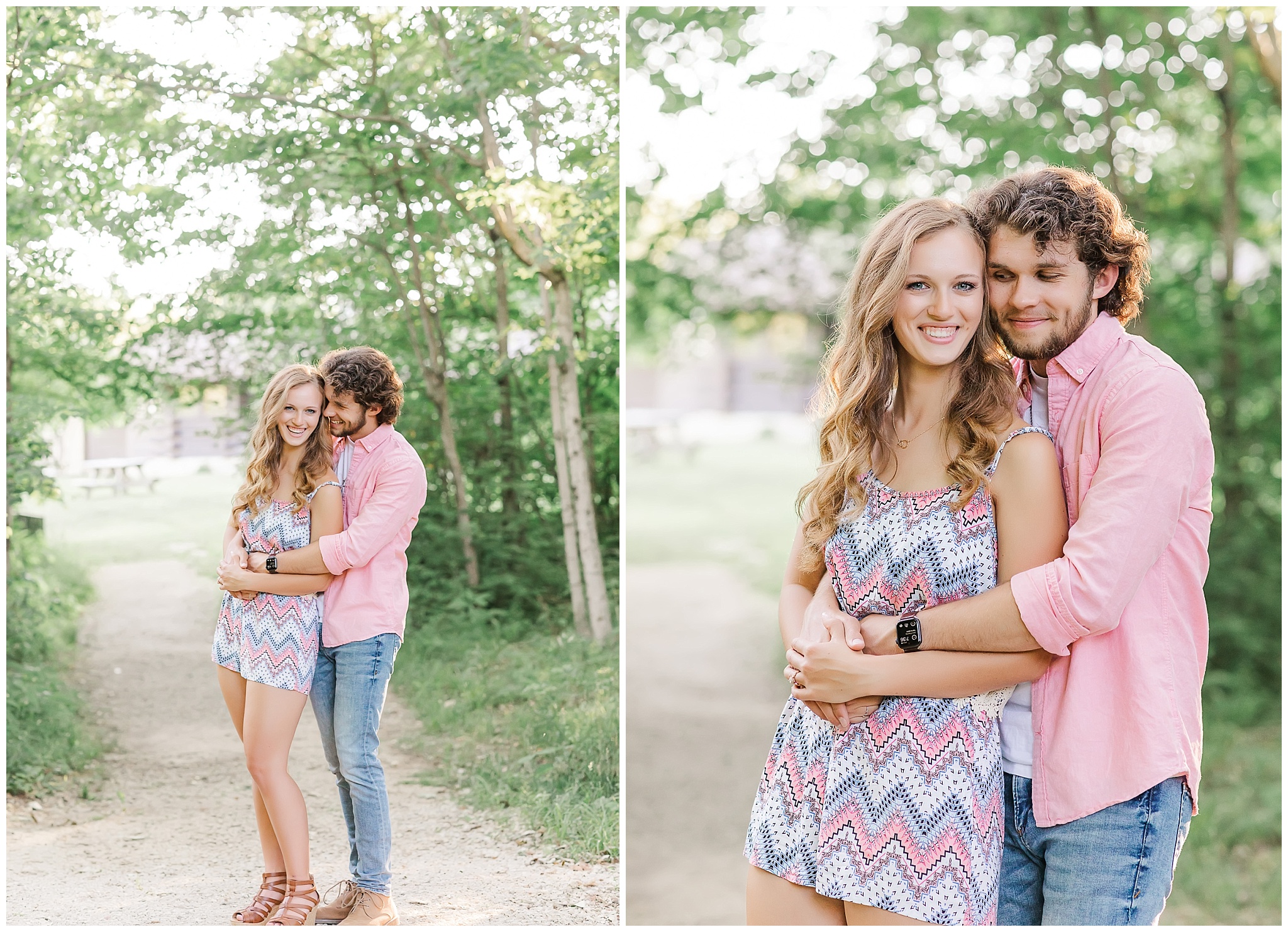 couple posing during golden hour summer engagement session 